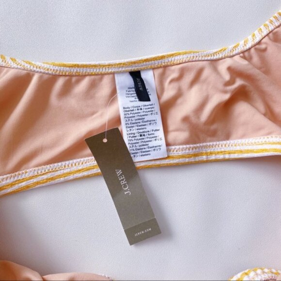 J. Crew | Lace Up Bikini Top Faded Stripe White Gold Orange Summer Flirty Pin Up - Picture 8 of 10